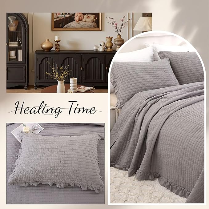 ROOMLIFE Quilt Set Full Size 3D Floral Embroidery Pattern 3-Piece Cotton - Image 6