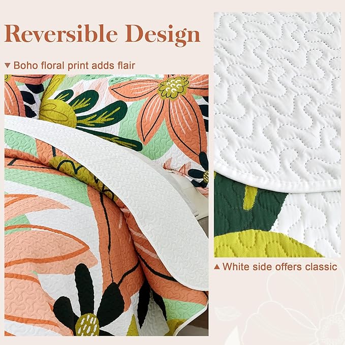 Tyrot 3 Piece Boho Floral Full/Queen Quilt Sets Farmhouse Reversible - Image 3