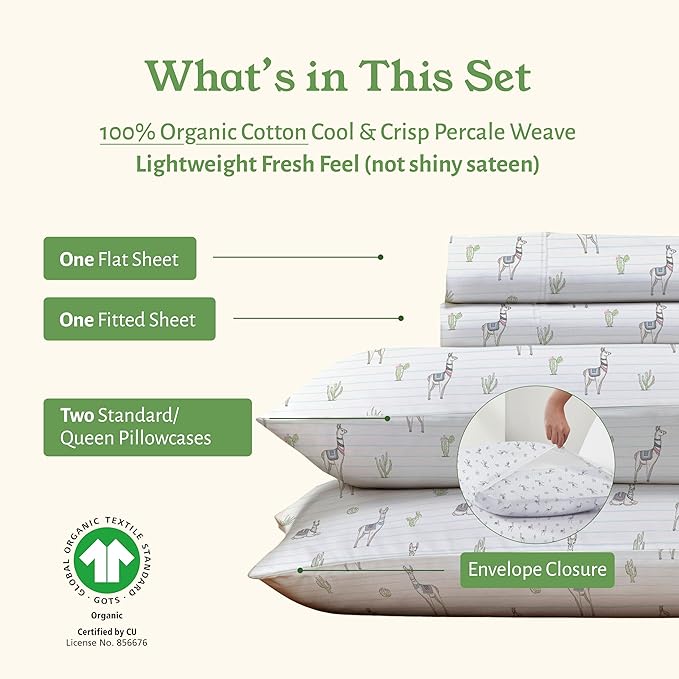 California Design Den Printed Full Size Cotton Sheet Set, 100% Organic Cotton - Image 4