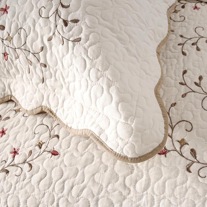 ROOMLIFE Quilt Set Floral Leaves 3D Embroidery Pattern 3 PCS Cotton Reversible - Image 7