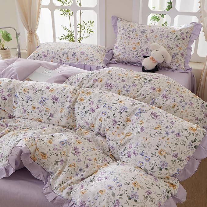 mixinni Floral Duvet Cover Set Twin Size, 100% Cotton 3-Piece Bedding Set - Image 2