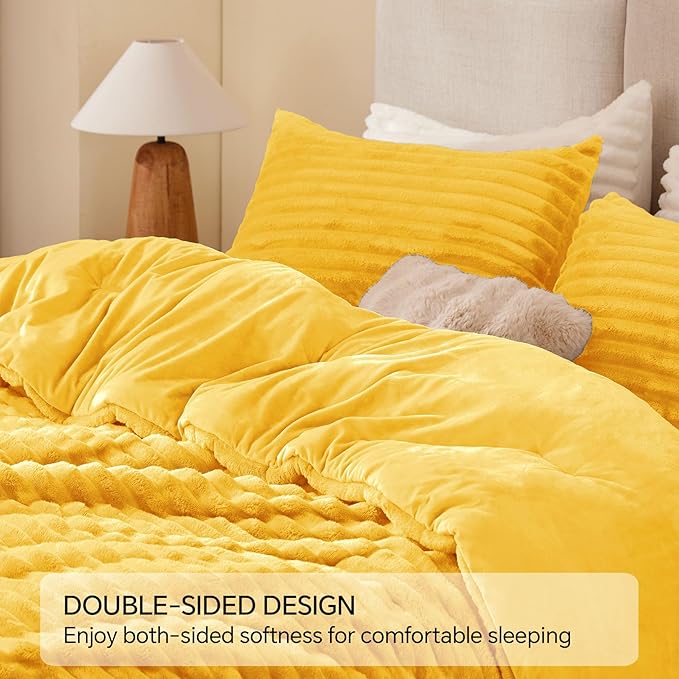 BEDELITE Fleece Twin Comforter Set -Super Soft & Warm Fluffy Bright Yellow - Image 5
