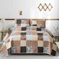 Mybedsoul Brown Quilt Set Twin Size, 2 Pieces Plaid Floral Bedspread Set by Mybedsoul