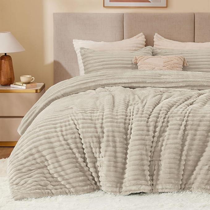 BEDELITE Fleece Twin Comforter Set -Super Soft & Warm Fluffy Linen Bedding by BEDELITE