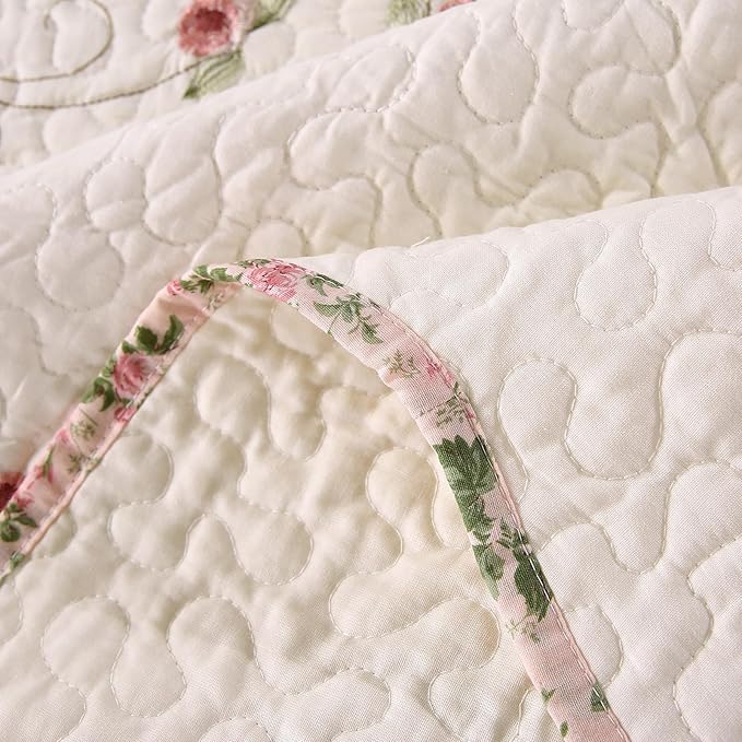 Quilt Set Floral Leaves 3D Embroidery Pattern 3 PCS Cotton Reversible Quilted - Image 9