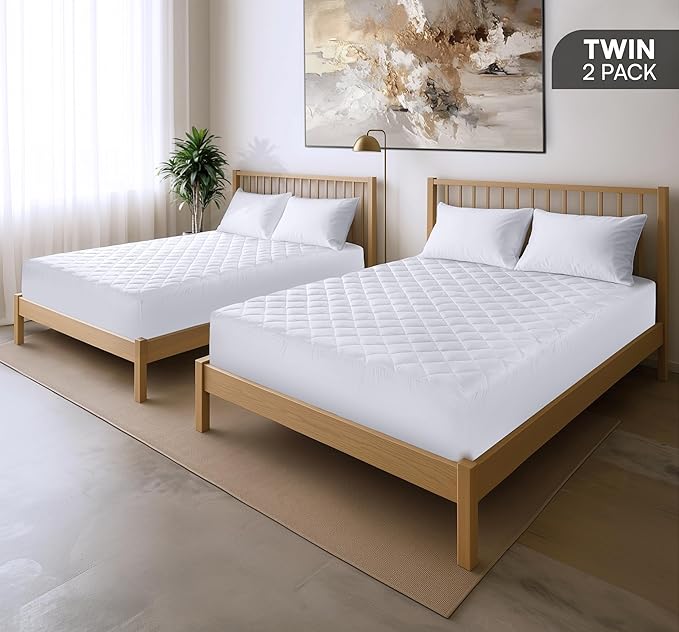 Utopia Bedding 2 Pack Quilted Fitted Mattress Pad, Twin Size, Elastic Fitted - Image 2