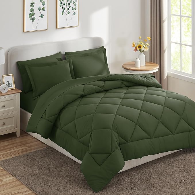 CozyLux Full Size Comforter Sets Olive Green - Image 4
