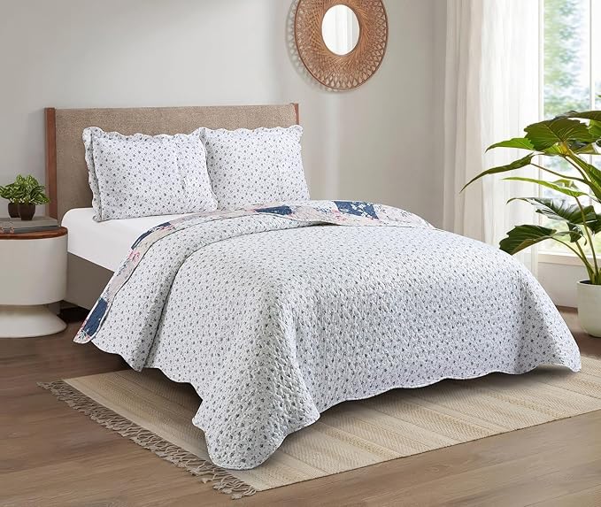Brilliant Sunshine Roses in Beige Quilt Set, 3-Piece Bedding Sets, Lively - Image 2