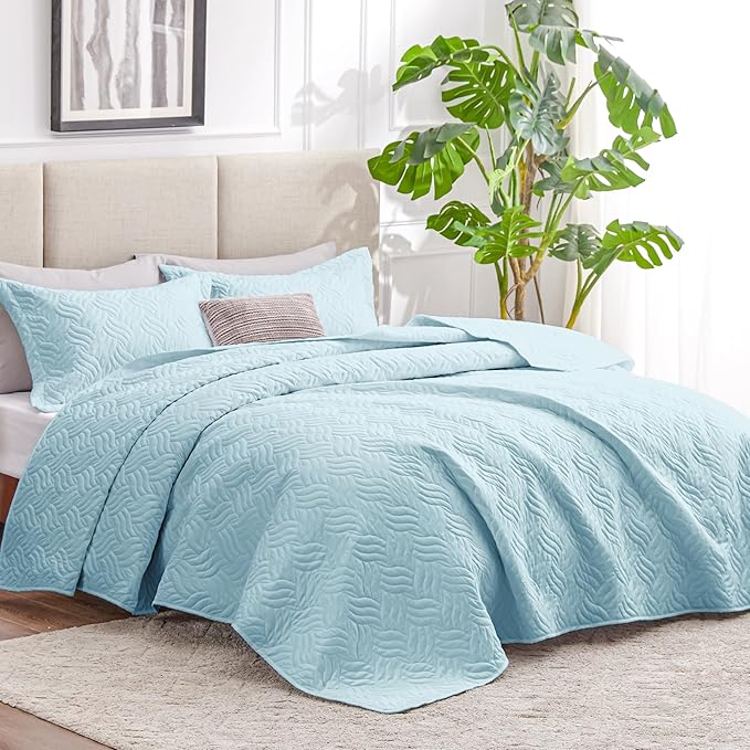Love's cabin Quilts for Queen Bed Light Blue Bedspreads - Image 2