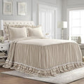 Lush Decor Ella Ruffle Lace Bedspread, 3 Piece Set, Queen, Neutral - Cute Bed Set - Queen Bedding - Beige Bedding - Coquette Decor - Neutral Ruffle Trim - Beige Lace Trim