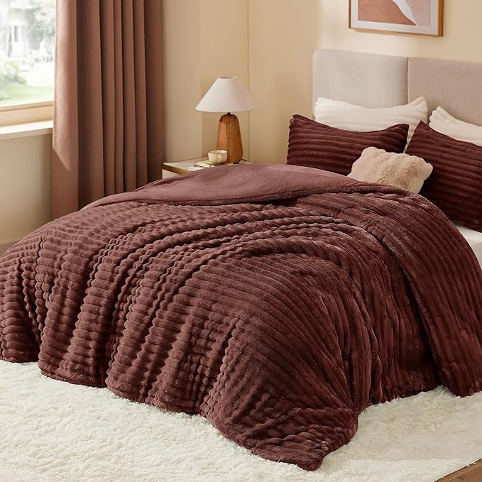 BEDELITE Fleece King Comforter Set -Super Soft & Warm Fluffy Hot Chotolate - Image 2