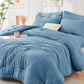 HYMOKEGE Mineral Blue Full Size Comforter Sets Seersucker 7 Pieces, All Season by HYMOKEGE