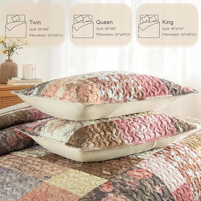Whale Flotilla Patchwork Quilt Twin Size, Soft Boho Floral Bedspreads - Image 5