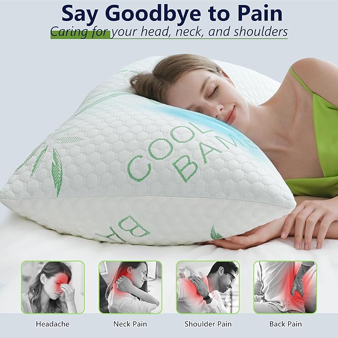 Shredded Memory Foam Pillow, Cooling Pillow King Size 1 Pack Adjustable Firm - Image 6