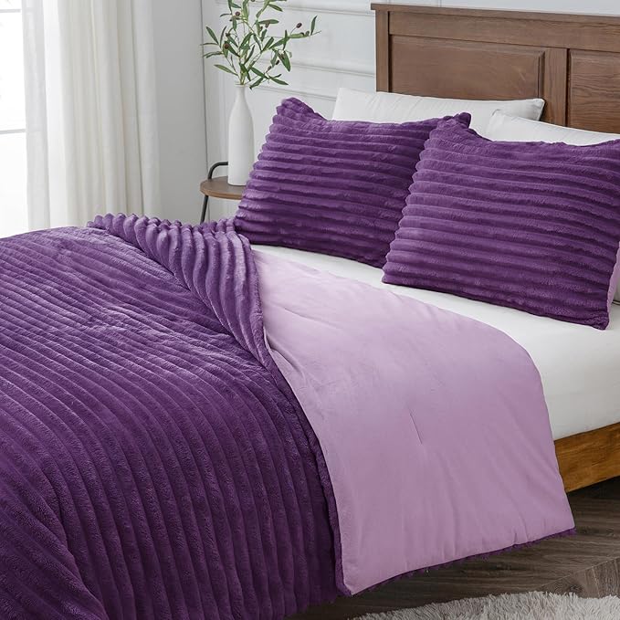 BEDELITE Fleece Queen Comforter Set -Super Soft & Warm Fluffy Purple Bedding - Image 9