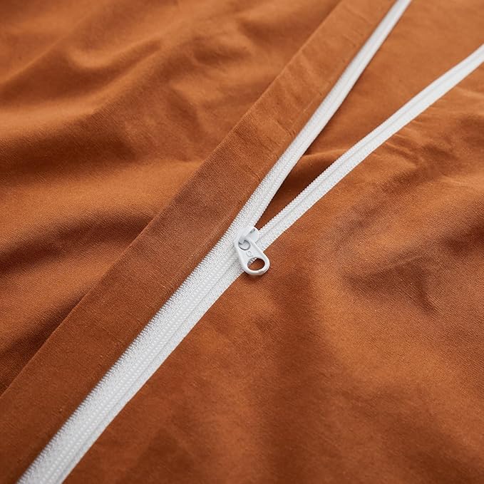 LOVQUE Burnt Orange Cotton Duvet Cover King Size, Linen Like Natural Bedding Set - Image 4