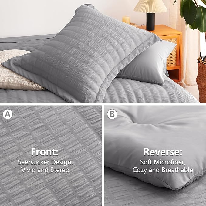 CozyLux Oversized King Comforter Set Grey, Seersucker 7 Pieces 120x98 Bed in a - Image 4