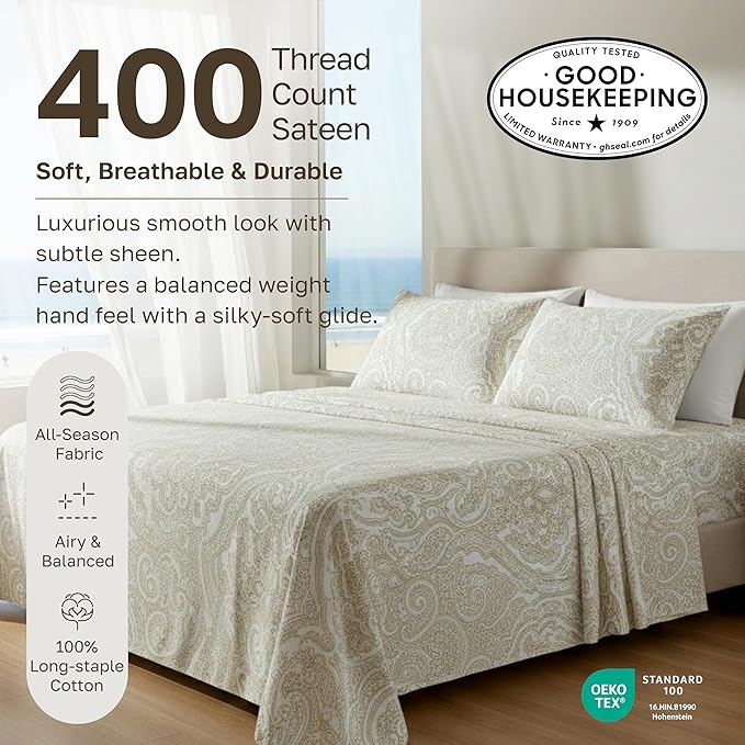 California Design Den Soft 100% Cotton Sheets Full Size Set, 400 TC Good - Image 3