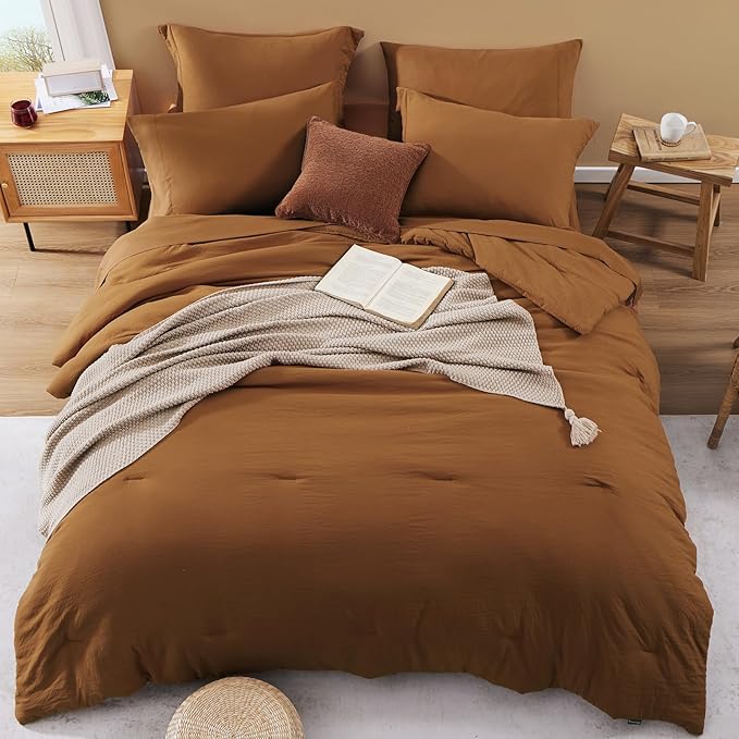 WRENSONGE California King Size Comforter Sets- 7 Pieces Soft Terracotta Bed in - Image 2