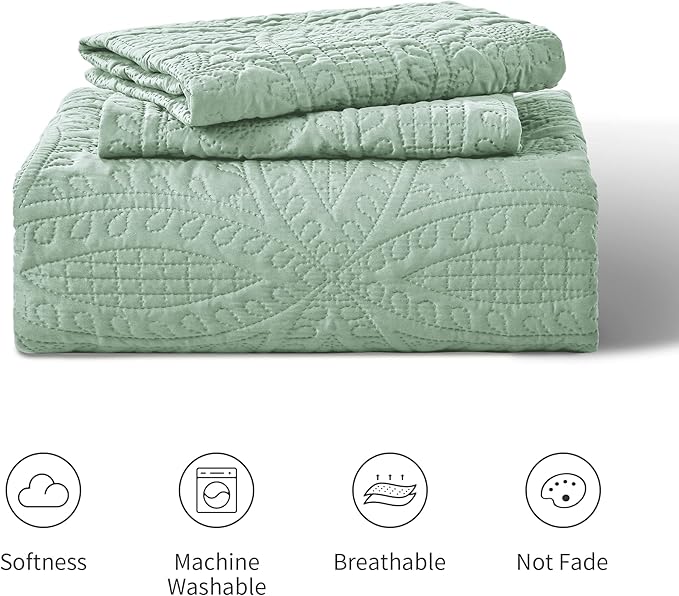 Love's cabin King Size Quilt Set Sage Bedspreads - Image 7