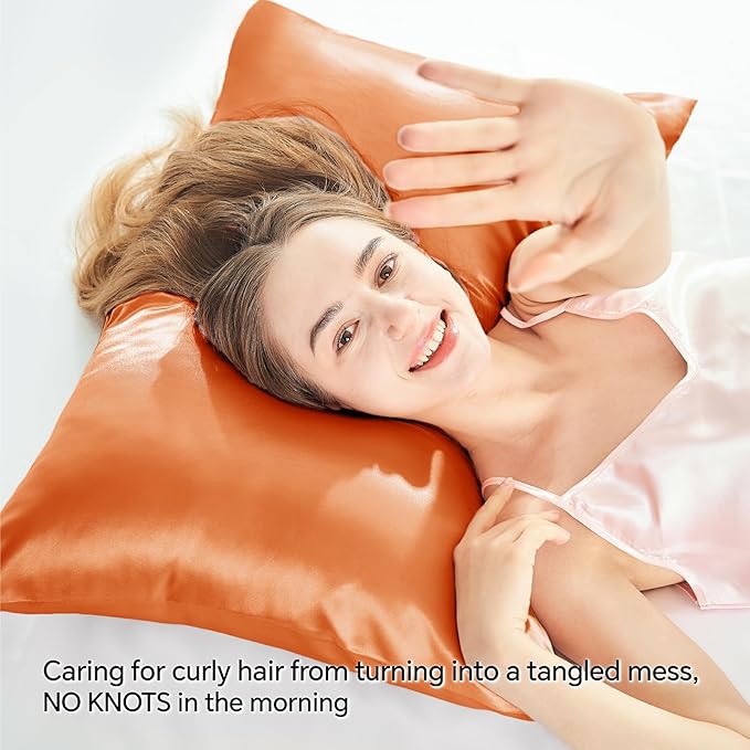 BEDELITE Satin Pillowcase with Zipper, Burnt Orange King Size Pillow Cases Set - Image 4