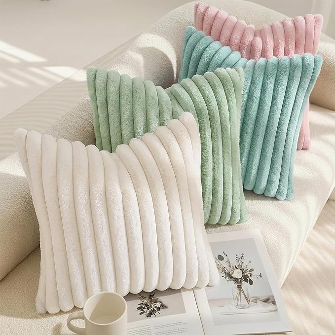 decorUhome Summer Cozy Faux Fur Throw Pillow Covers 22x22 Set of 2 Decorative - Image 7