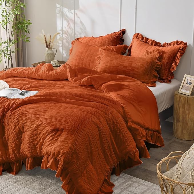 JOLLYVOGUE King Comforter Set, 3 Pieces Seersucker Comforters King Size - Image 2
