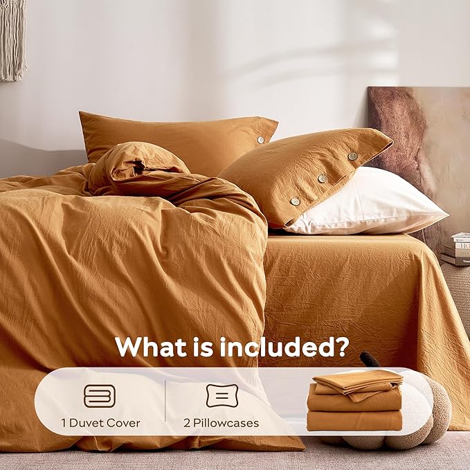 JELLYMONI 100% Washed Cotton Duvet Cover Full – Soft, Breathable Linen-Look - Image 7