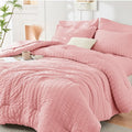 HYMOKEGE Rose Pink King Size Comforter Set Seersucker 7 Pieces, All Season by HYMOKEGE