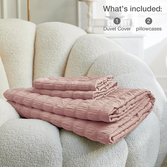 JELLYMONI Smokey Pink Duvet Cover Full Size, Soft Breathable Seersucker Duvet - Image 6