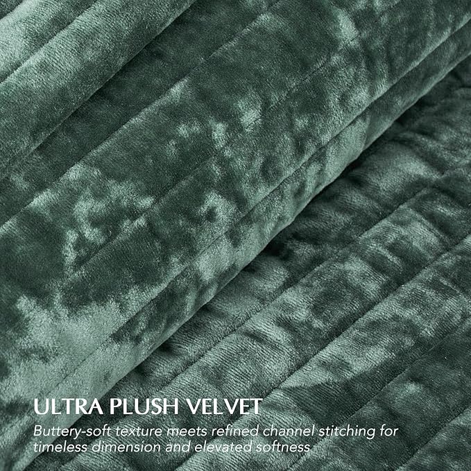 EVERGRACE Velvet Quilt Set Queen Size, Luxurious Soft Striped Channel Bedding - Image 4