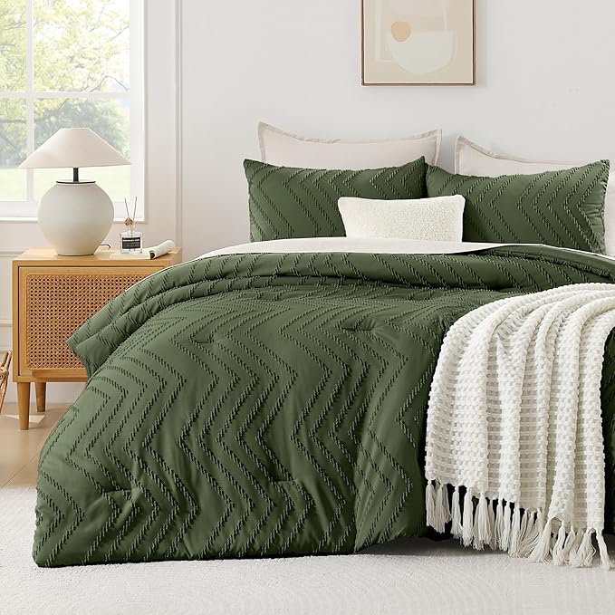 Andency Olive Green Comforter Set King Size, Boho Soft Fluffy Warm Lightweight by Andency