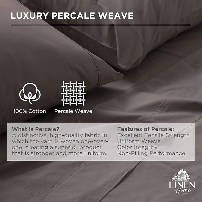 Linen Home 100% Cotton Percale 1 Flat Sheet, Queen Size - Image 2