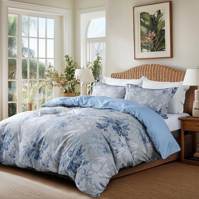 OAITE Duvet Cover King Size, Reversible Flower Blue Duvet Cover Set - Image 3