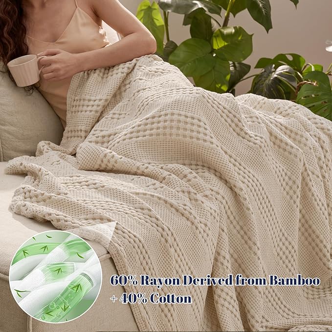 PHF Cooling Waffle Blanket King Size, Lightweight 60% Rayon from Bamboo & 40% - Image 2
