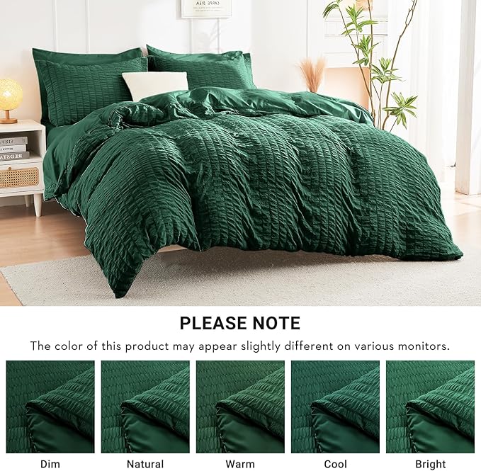 HYMOKEGE Emerald Green Full Size Comforter Sets Seersucker 7 Pieces, All Season - Image 5