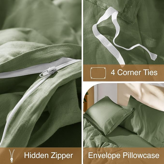 SONORO KATE 100% French Linen Duvet Cover Queen Size, Soft Breathable - Image 8