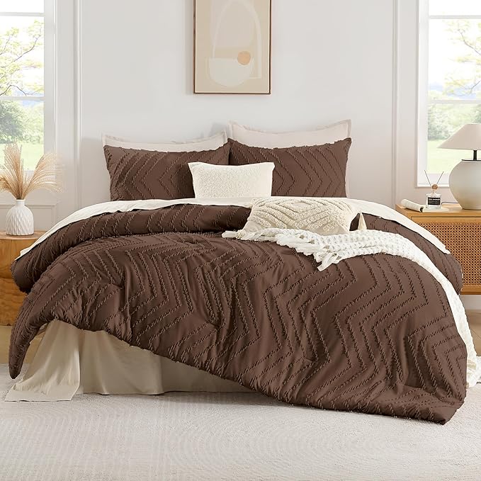 Andency Brown Comforter Set King Size, Boho Soft Warm Tufted Bedding Comforter - Image 2