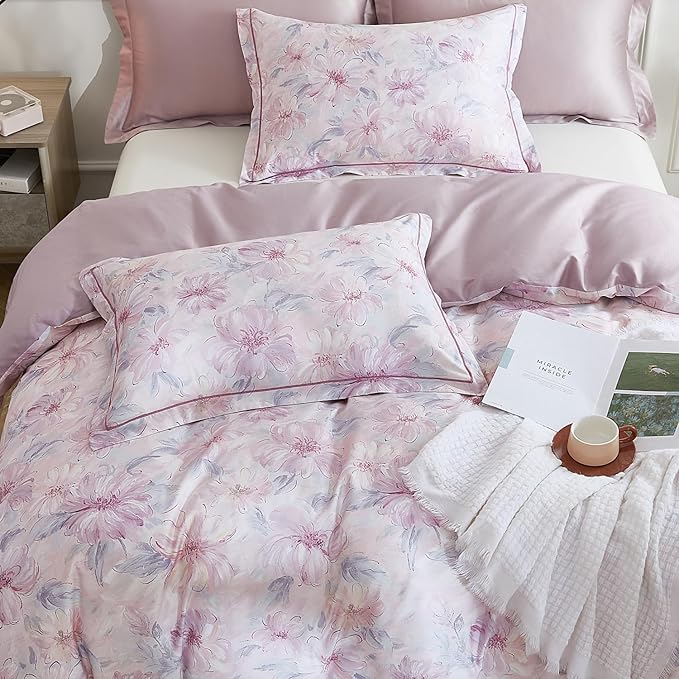 OAITE Duvet Cover Set Queen Size Floral Pattern 600 Thread Count Ultra Soft - Image 3