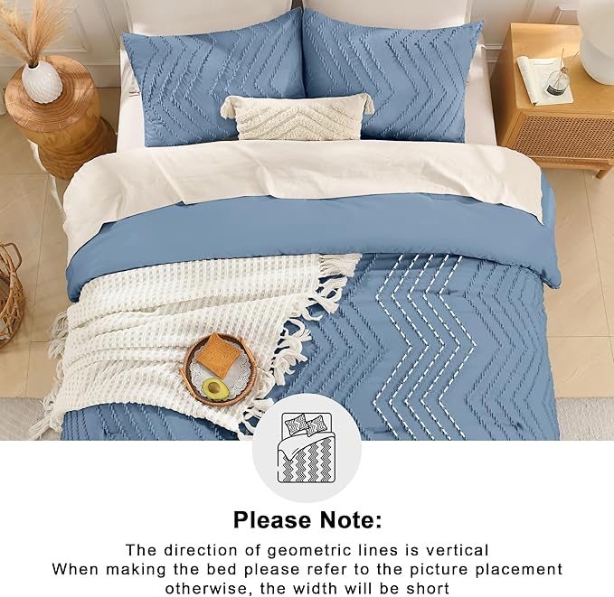 Andency Greyish Blue Oversized Queen Comforter Set, Boho Soft Warm Bedding - Image 5