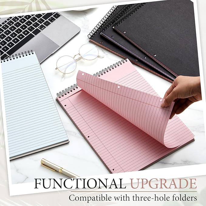 10 Packs 8.5" x 11" Top Spiral Notebook with 3 Hole Punched Legal Pads College Ruled Notepad 50 Sheets Hard Cardboard Paper Wirebound Notepad for Office School Business (Light Colors)-DeskoryOffice