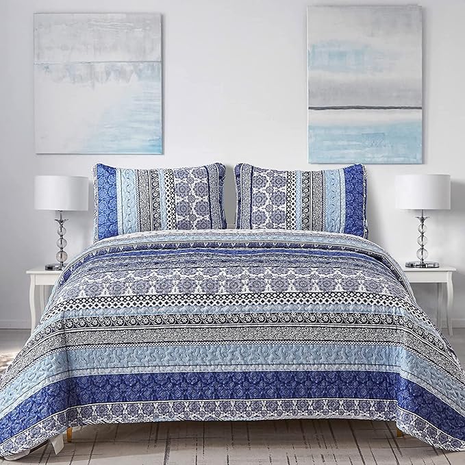 WONGS BEDDING Boho Quilt Set King Size, Lightweight Bedspread Coverlet Bedding by WONGSBEDDING