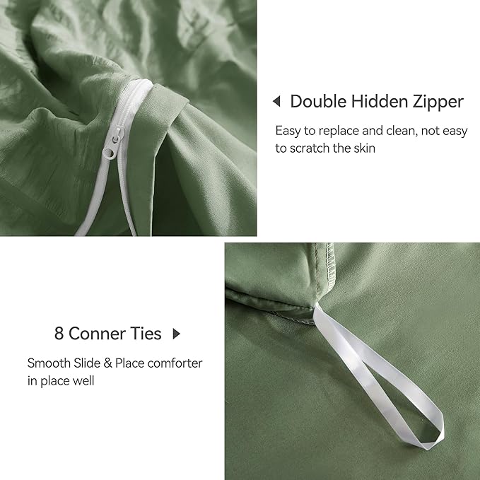 JELLYMONI Dark Green Duvet Cover Queen Size, Soft Breathable Seersucker Duvet - Image 5