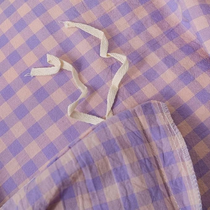 mixinni Purple Gingham Grid Duvet Cover Full, 100% Washed Cotton Modern - Image 7
