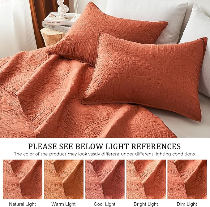 akkialla King Quilt Bedding Set, Burnt Orange Ultrasonic King/Cal King Quilt Set - Image 5
