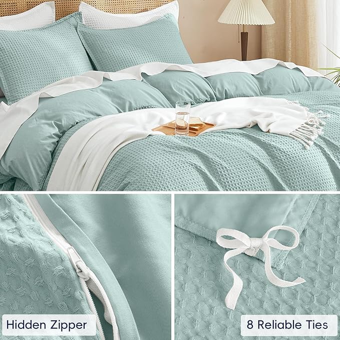 PHF Waffle Weave Duvet Cover Set King Size, No Snagging Ultra Soft Luxury - Image 5