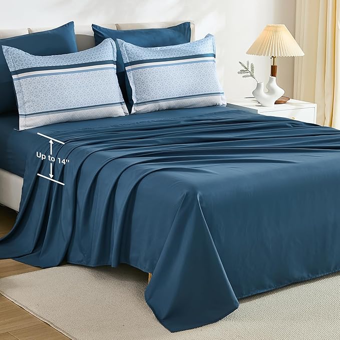 WONGS BEDDING Navy Blue Queen Comforter Set 7 Pieces, Boho Striped Bed in a Bag - Image 5