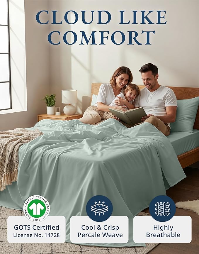 LANE LINEN 100% Organic Cotton Full Sheets Set, Soft & Comfy Percale Weave - Image 2