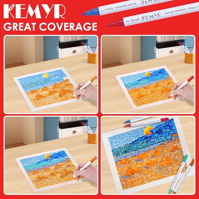 100 Colors Brush & Fine Tip Acrylic Paint Pens, Dual Tip Acrylic Paint Markers for Paper, Wood, Canvas, Stone, Rock, Glass, Fabric, DIY, Ceramic, Art Supplies for Kids and Adults Drawing-DeskoryOffice
