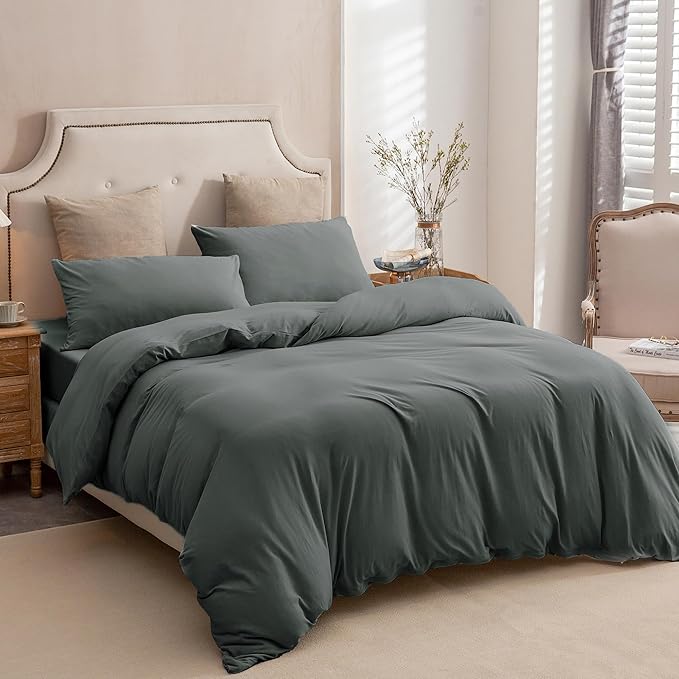 PURE ERA Jersey Knit Duvet Cover Set 100% T-Shirt Cotton Super Soft Comfy 2pc - Image 4